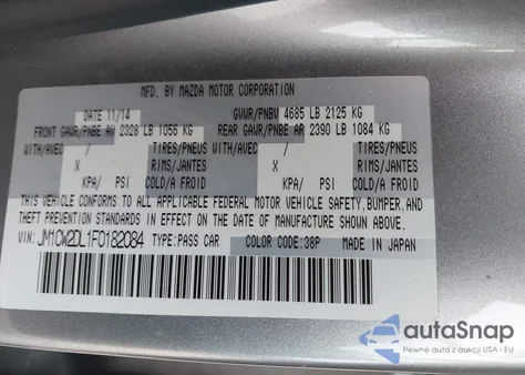 2015 Mazda Mazda5 Grand Touring z USA, uszkodzony, nr VIN JM1CW2DL1F0182084